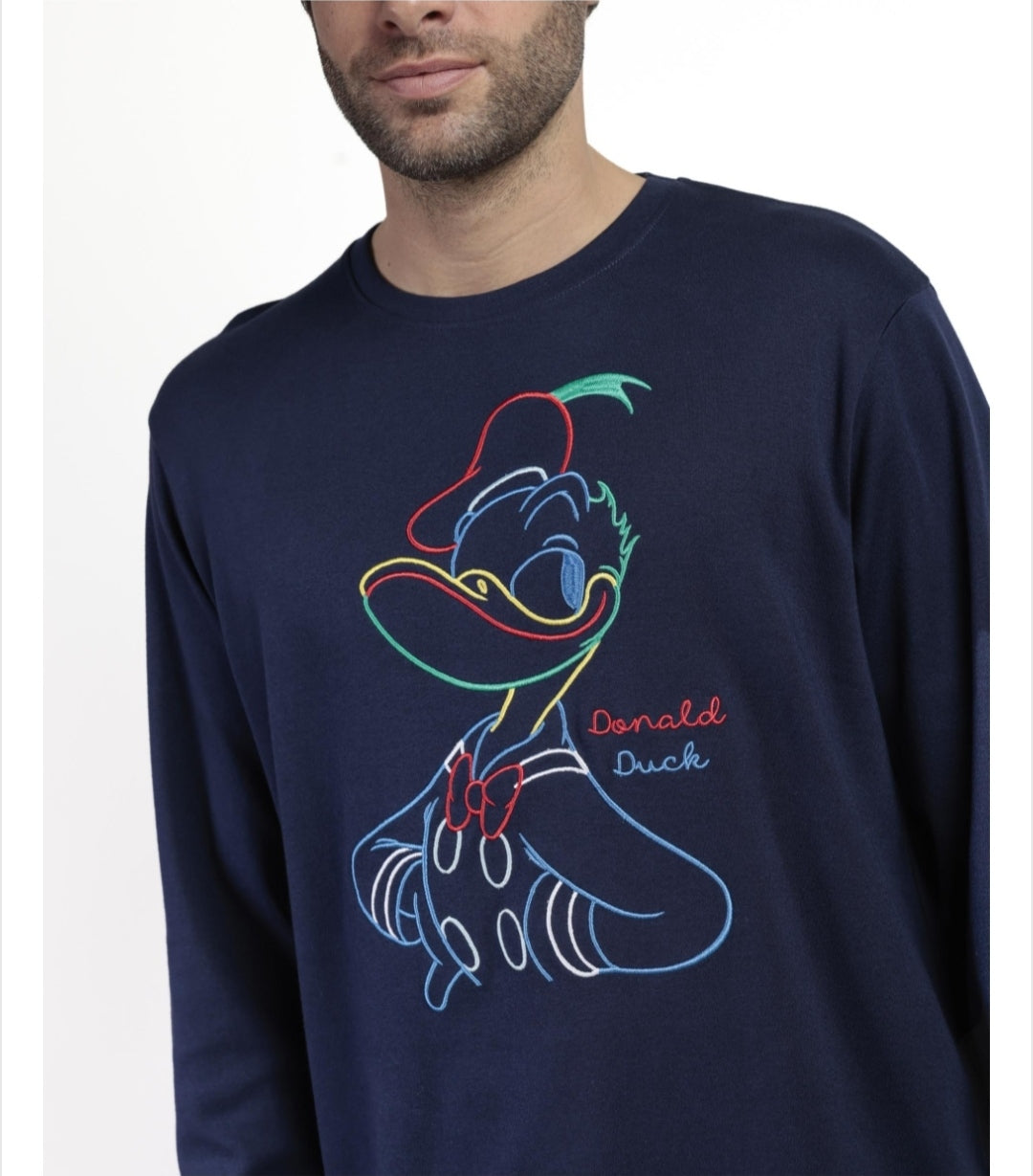 Admas πιτζάμες Donalt Ανδρικές βαμβακερές χειμερινές πυτζάμες με τον donald duck - Nadia Lingerie