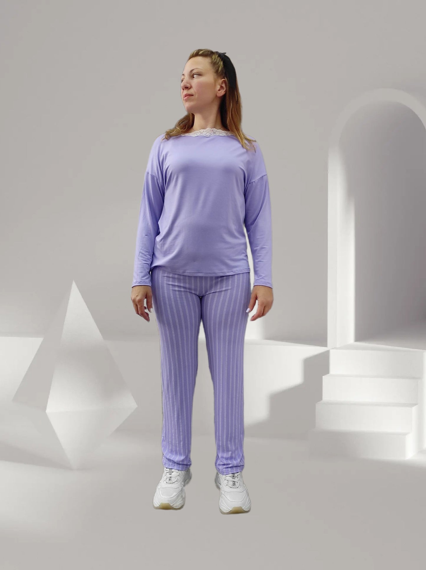 Λιλά μακρυμάνικες πυτζάμες - Nadia Lingerie