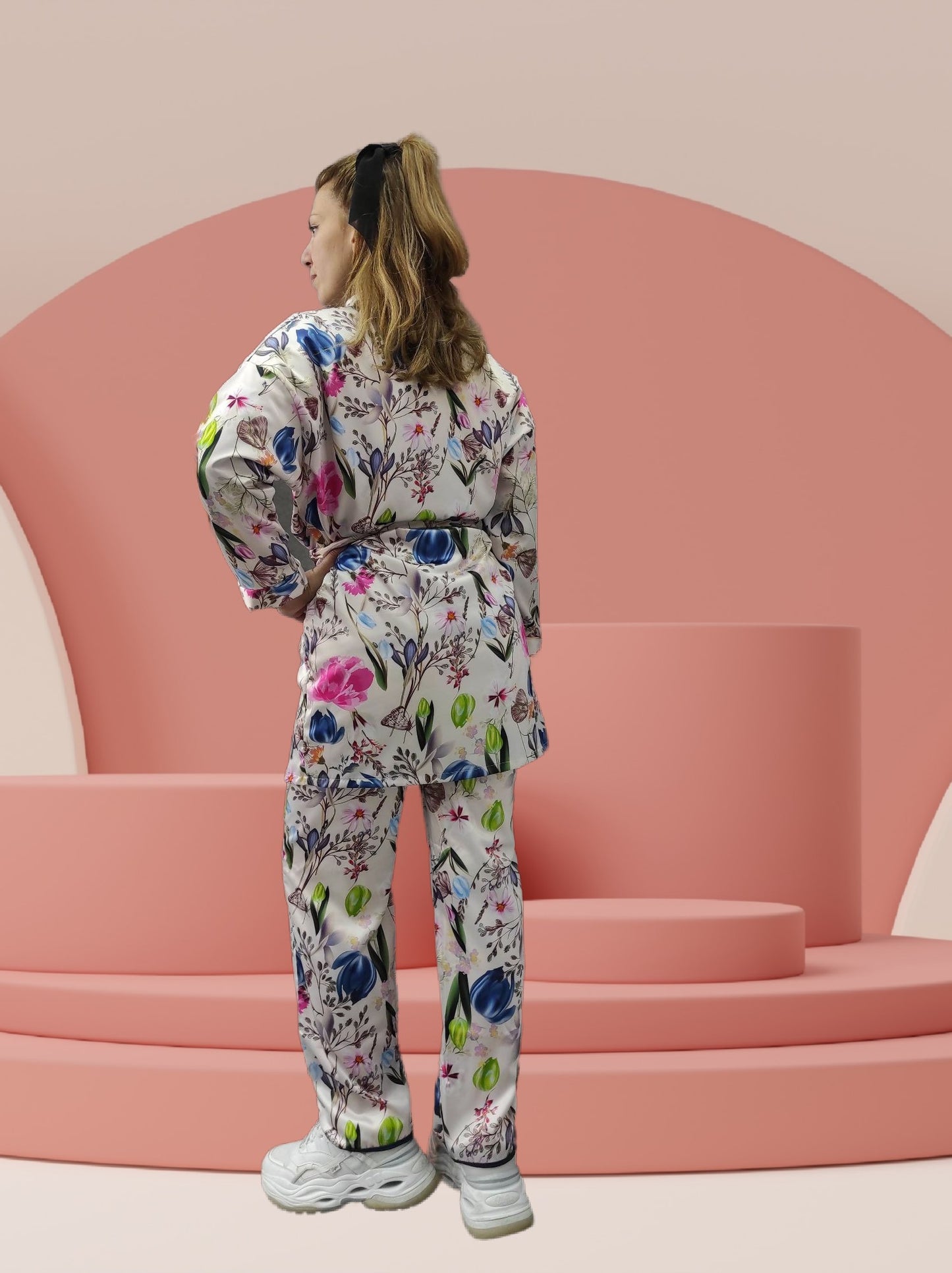 Σατέν ρόμπα με λουλούδια - Nadia Lingerie