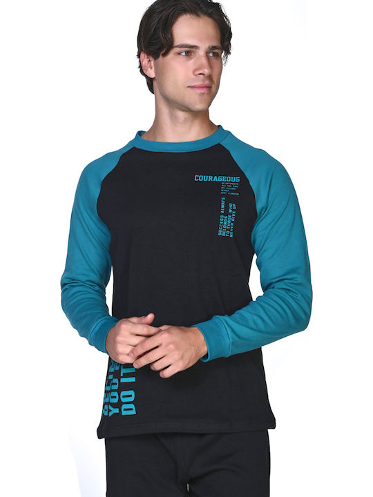 Nina Club Χειμερινή Ανδρική Πιτζάμα Βαμβακερή Μαύρο Πετρολ - Nadia Lingerie