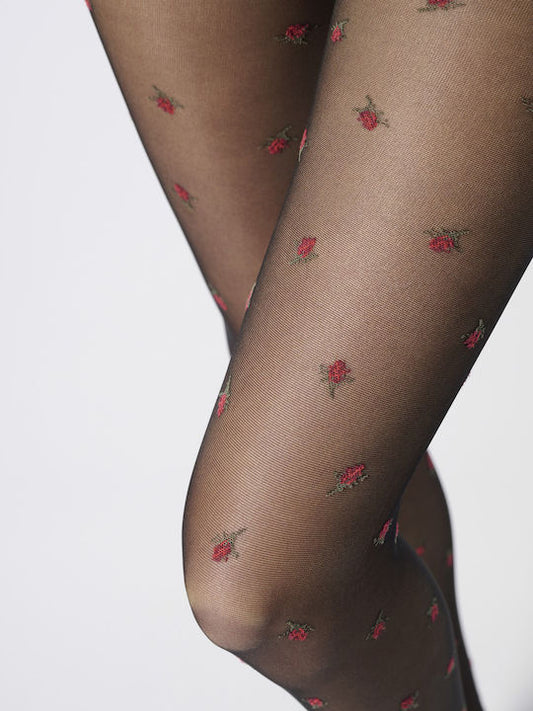 Καλσόν μαύρο με κόκκινα τριαντάφυλλα 30den - Nadia Lingerie