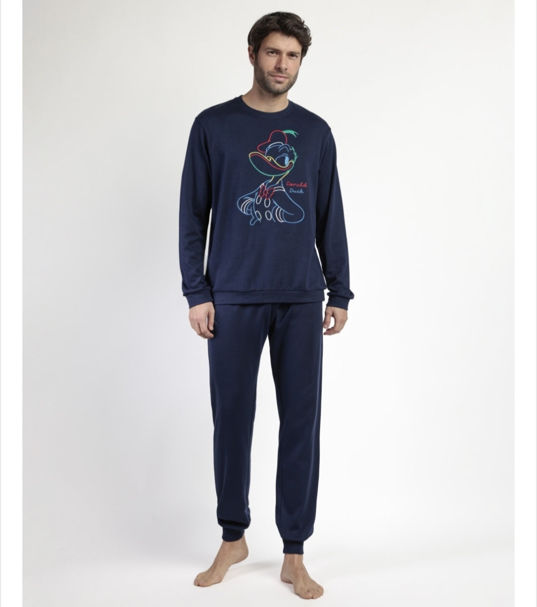 Admas πιτζάμες Donalt Ανδρικές βαμβακερές χειμερινές πυτζάμες με τον donald duck - Nadia Lingerie