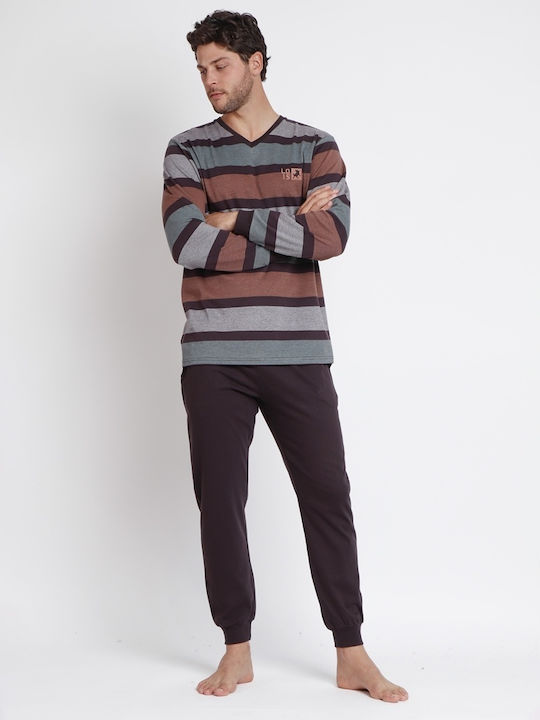 Admas Χειμερινή Ανδρική Πιτζάμα Βαμβακερή Καφέ - Nadia Lingerie