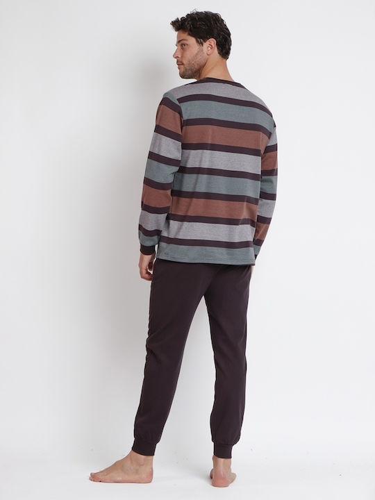 Admas Χειμερινή Ανδρική Πιτζάμα Βαμβακερή Καφέ - Nadia Lingerie