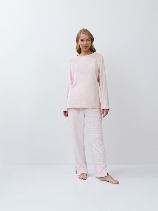 Aruelle Χειμερινό Γυναικείο Σετ Πιτζάμας Baby Pink - Nadia Lingerie