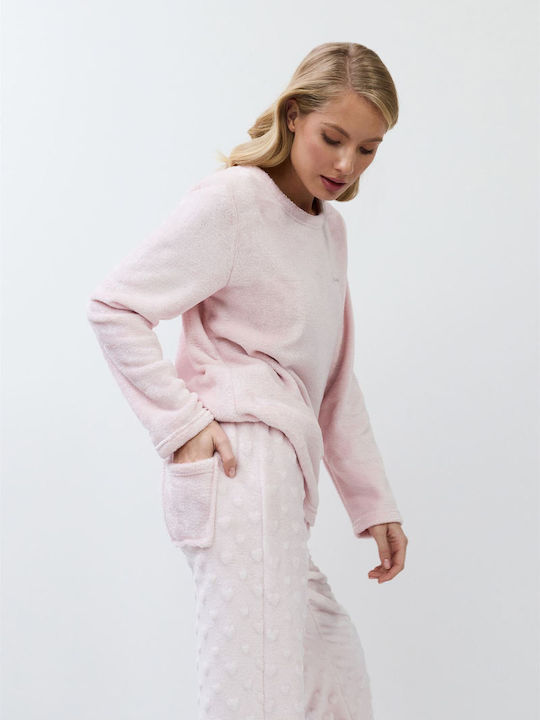 Aruelle Χειμερινό Γυναικείο Σετ Πιτζάμας Baby Pink - Nadia Lingerie