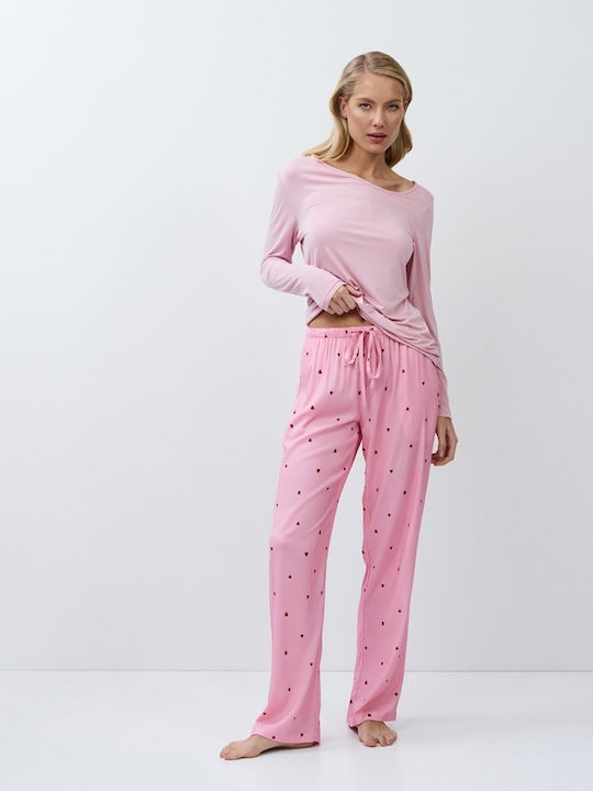 Aruelle Χειμερινό Γυναικείο Σετ Πιτζάμας Ροζ Chelsea - Nadia Lingerie
