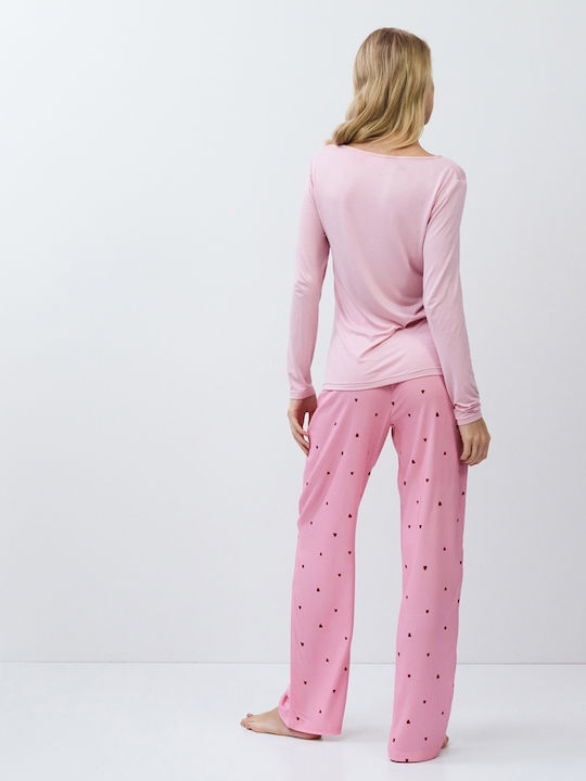 Aruelle Χειμερινό Γυναικείο Σετ Πιτζάμας Ροζ Chelsea - Nadia Lingerie