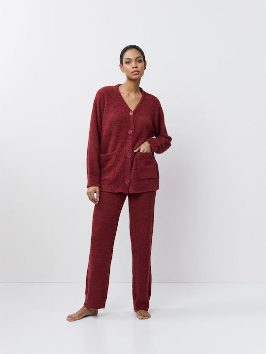 Aruelle Χειμερινό Γυναικείο Σετ Πιτζάμας Μπορντό - Nadia Lingerie