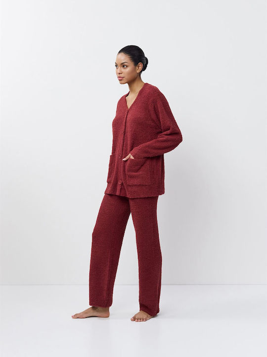 Aruelle Χειμερινό Γυναικείο Σετ Πιτζάμας Μπορντό - Nadia Lingerie