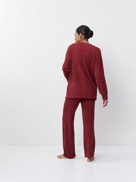 Aruelle Χειμερινό Γυναικείο Σετ Πιτζάμας Μπορντό - Nadia Lingerie