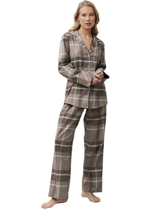 Aruelle Χειμερινό Γυναικείο Σετ Πιτζάμας Μόκα - Nadia Lingerie