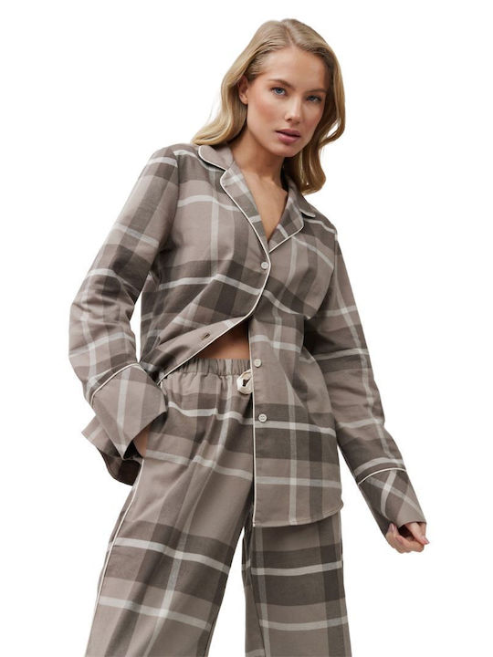 Aruelle Χειμερινό Γυναικείο Σετ Πιτζάμας Μόκα - Nadia Lingerie