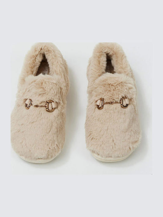 Aruelle Γούνινες παντόφλες κλειστές με αγκραφα - Nadia Lingerie