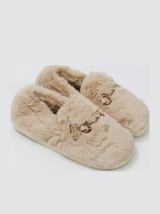 Aruelle Γούνινες παντόφλες κλειστές με αγκραφα - Nadia Lingerie