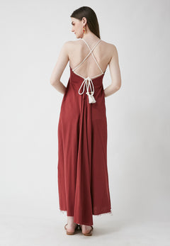BE SUNSET| μακρύ καλοκαιρινό φόρεμα μπορντό - Nadia Lingerie