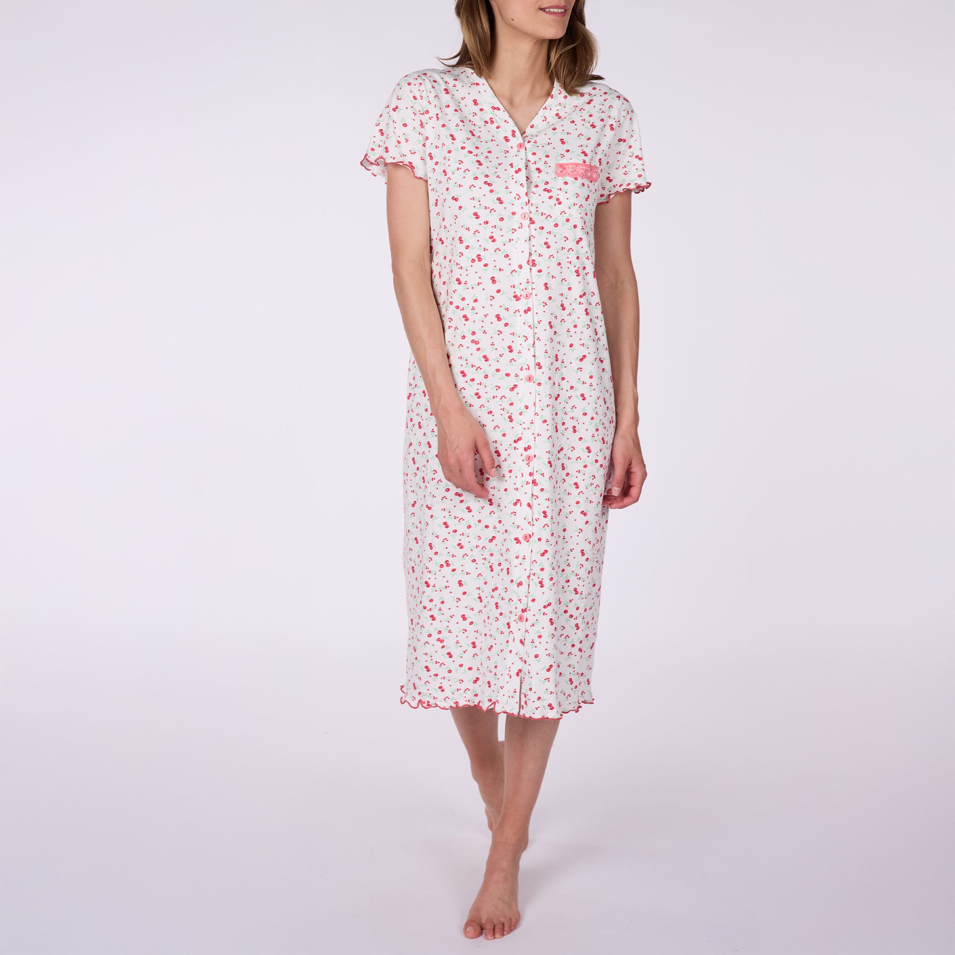 Μακρύ νυχτικό με κουμπάκια ροζ - Nadia Lingerie