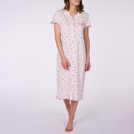 Μακρύ νυχτικό με κουμπάκια ροζ - Nadia Lingerie