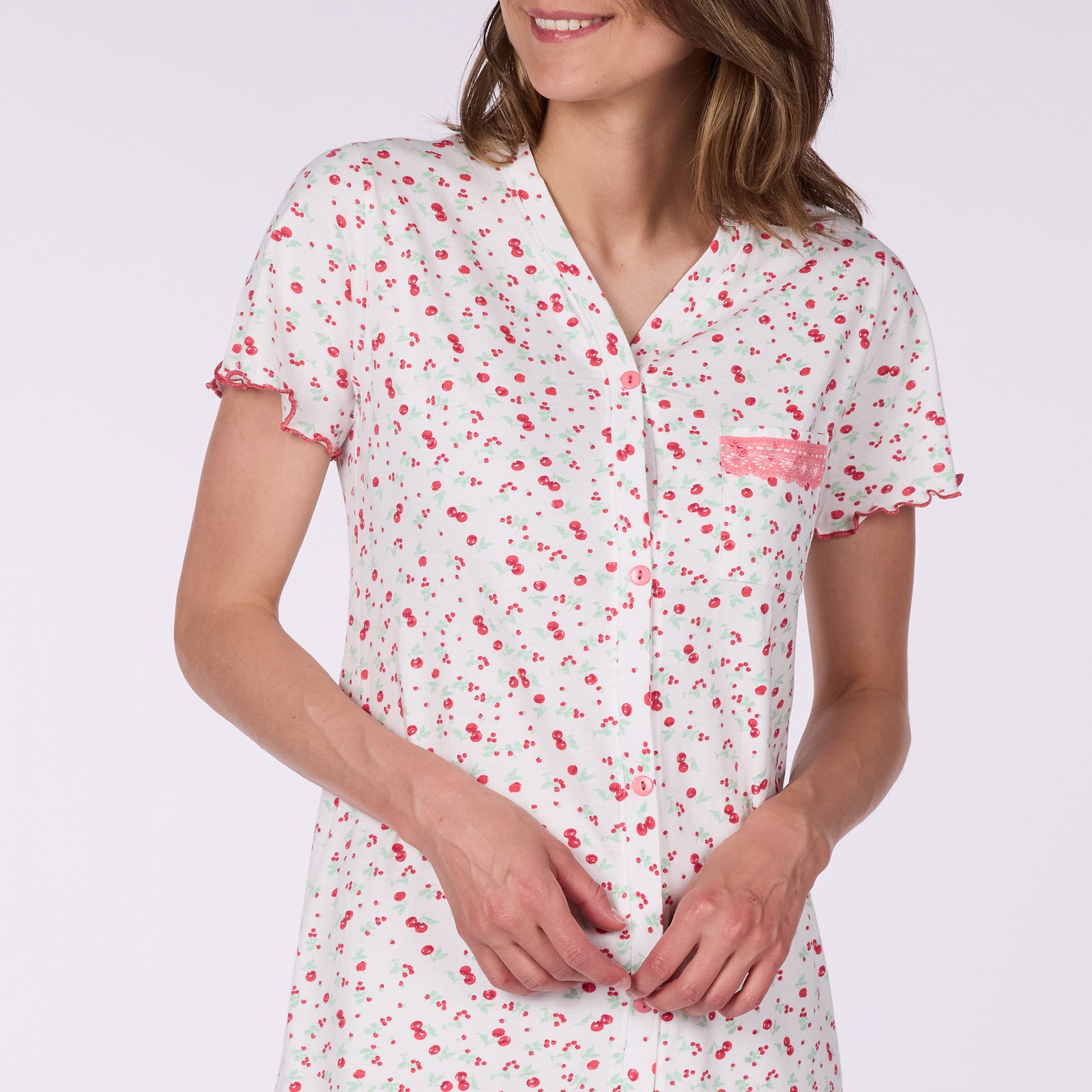 Μακρύ νυχτικό με κουμπάκια ροζ - Nadia Lingerie