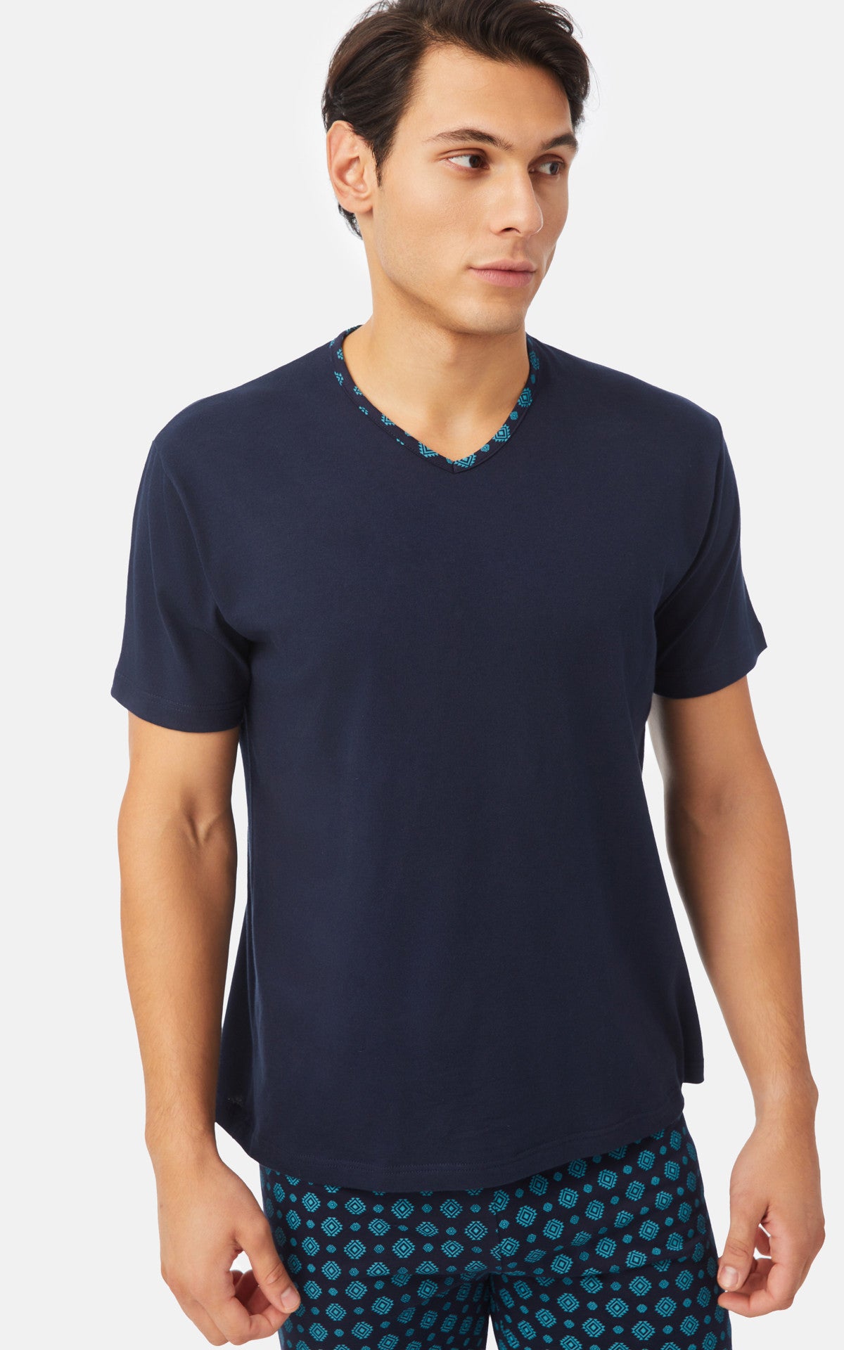 Ethnic Ανδρική Κοντομάνικη Πυτζάμα με V λαιμόκοψη & μακρύ παντελόνι - Nadia Lingerie