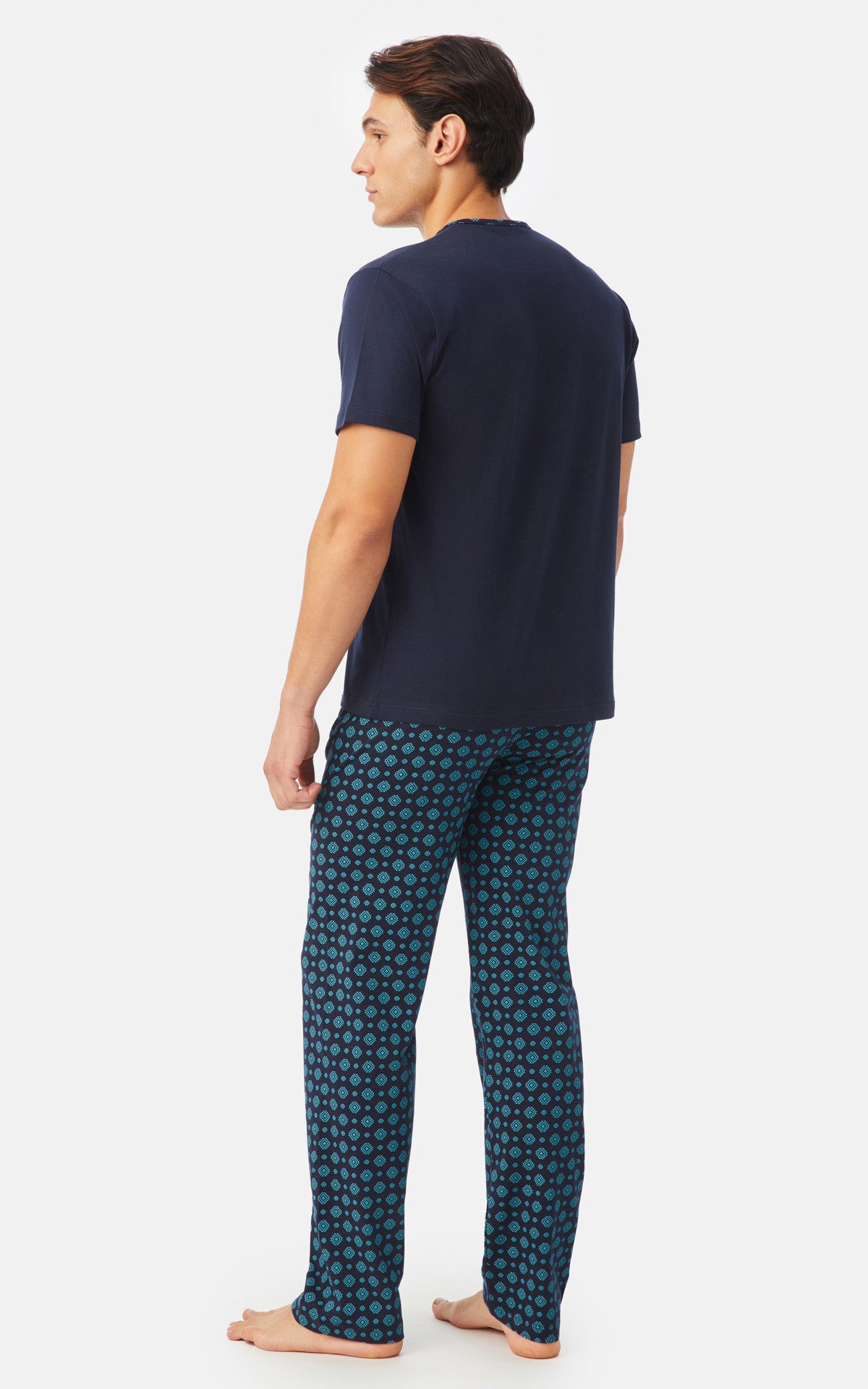 Ethnic Ανδρική Κοντομάνικη Πυτζάμα με V λαιμόκοψη & μακρύ παντελόνι - Nadia Lingerie