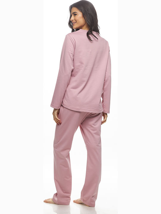 Galaxy Χειμερινό Γυναικείο Σετ Πιτζάμας Βαμβακερό Dusty Pink - Nadia Lingerie