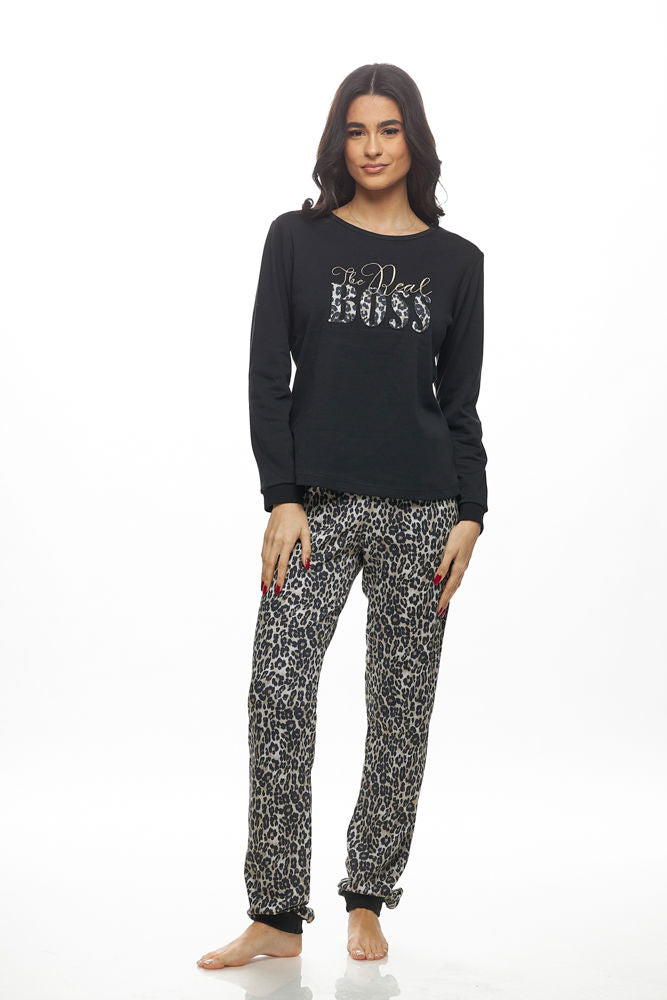 Galaxy Σετ Πιτζάμας Βαμβακερό Μαύρο I am the boss - Nadia Lingerie