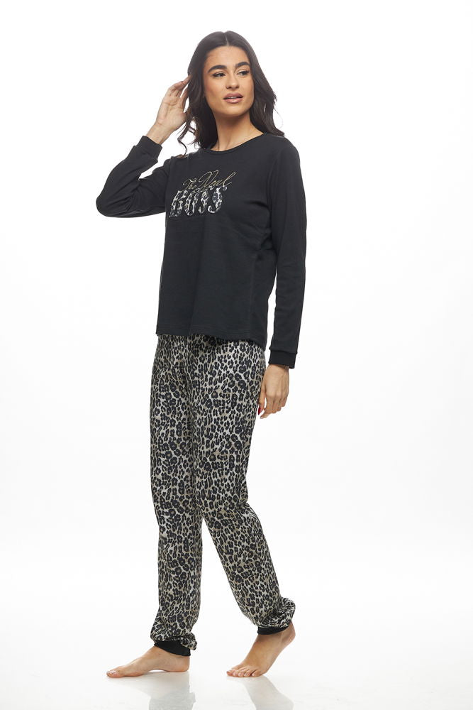 Galaxy Σετ Πιτζάμας Βαμβακερό Μαύρο I am the boss - Nadia Lingerie