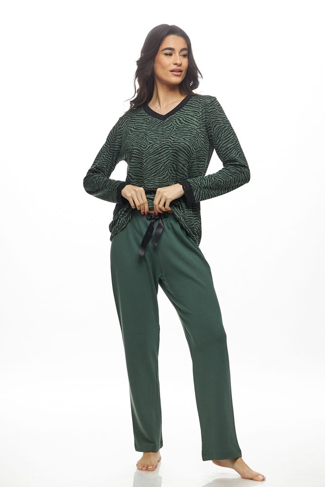 Galaxy Χειμερινό Γυναικείο Σετ Πιτζάμας Βαμβακερό Πράσινο/μαύρο - Nadia Lingerie