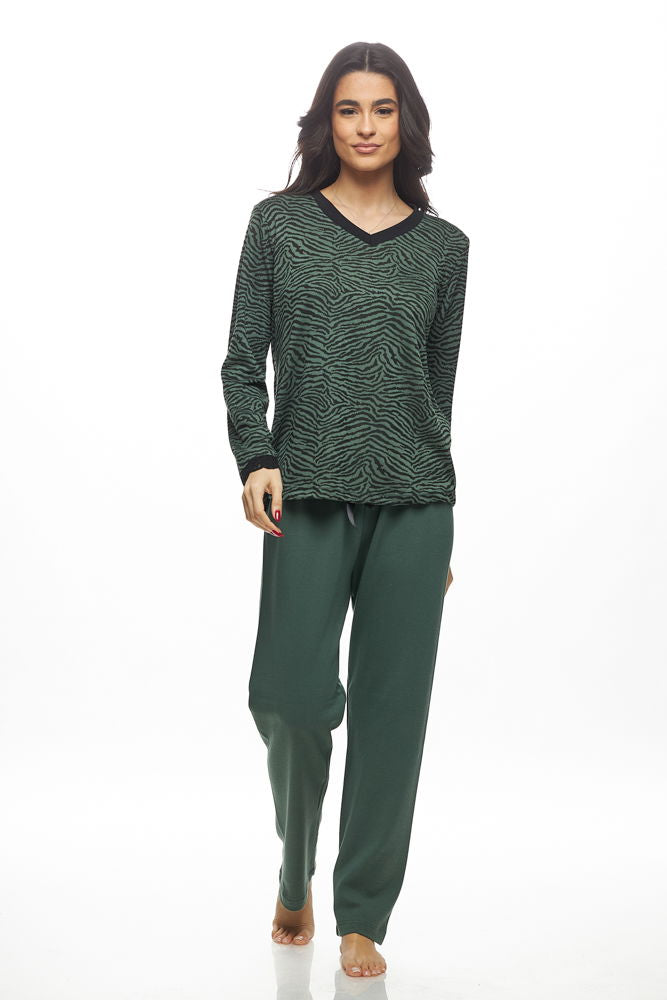 Galaxy Χειμερινό Γυναικείο Σετ Πιτζάμας Βαμβακερό Πράσινο/μαύρο - Nadia Lingerie
