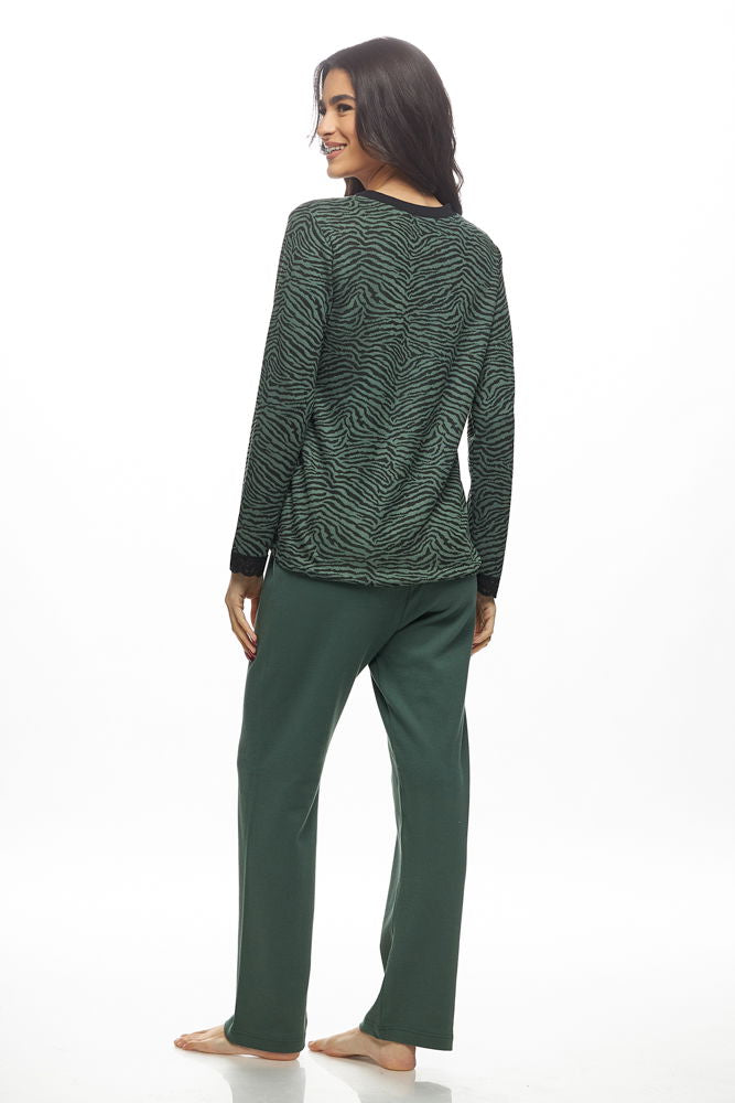 Galaxy Χειμερινό Γυναικείο Σετ Πιτζάμας Βαμβακερό Πράσινο/μαύρο - Nadia Lingerie