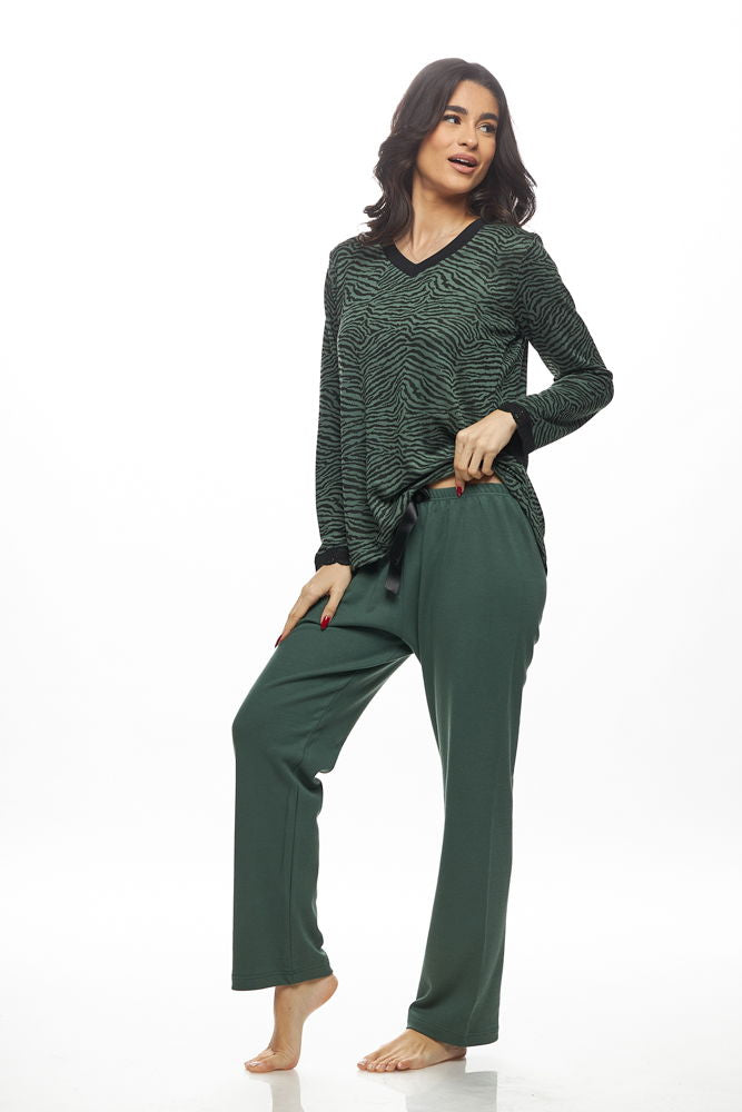 Galaxy Χειμερινό Γυναικείο Σετ Πιτζάμας Βαμβακερό Πράσινο/μαύρο - Nadia Lingerie