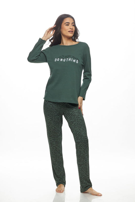 Galaxy Χειμερινό Γυναικείο Σετ Πιτζάμας Χακί - Nadia Lingerie