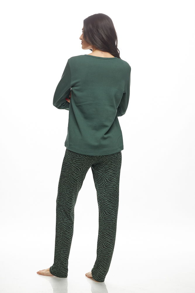 Galaxy Χειμερινό Γυναικείο Σετ Πιτζάμας Χακί - Nadia Lingerie