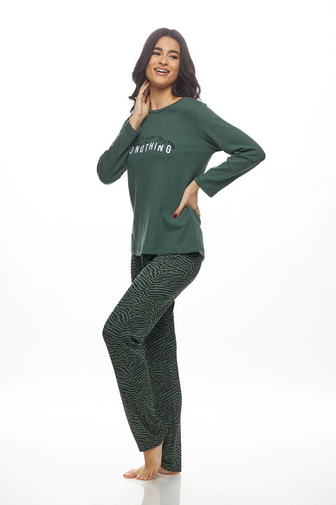 Galaxy Χειμερινό Γυναικείο Σετ Πιτζάμας Χακί - Nadia Lingerie