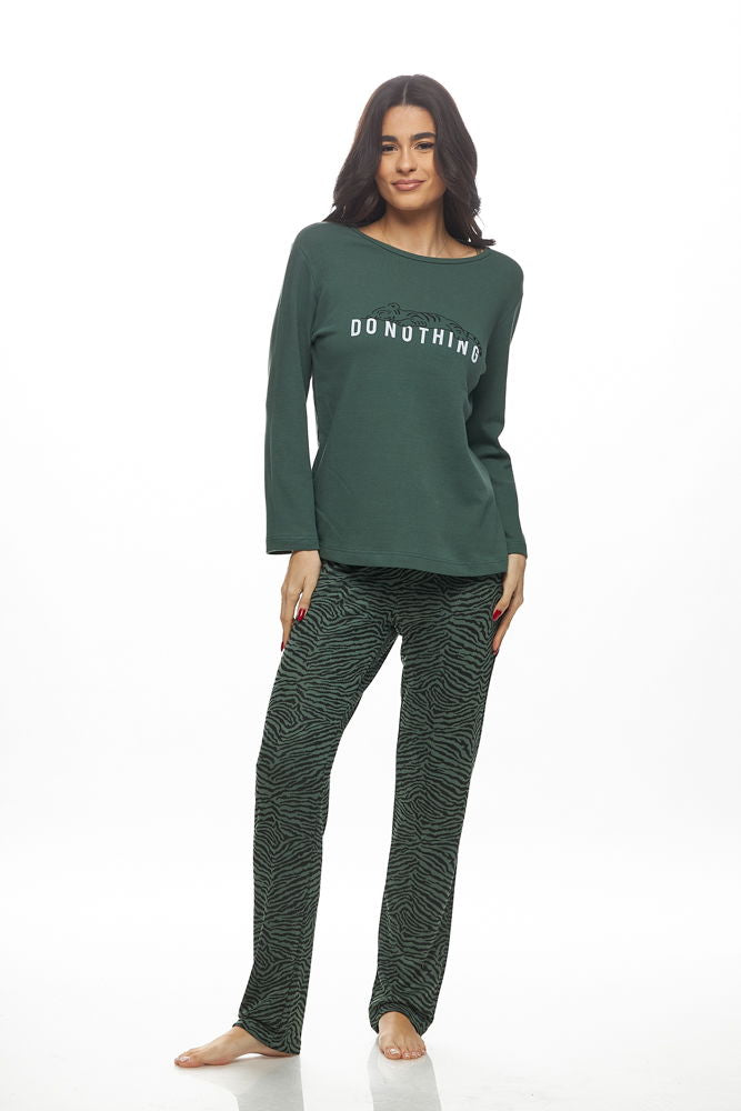 Galaxy Χειμερινό Γυναικείο Σετ Πιτζάμας Χακί - Nadia Lingerie