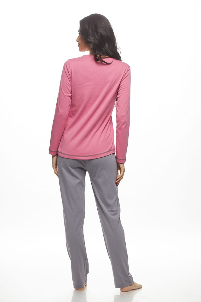 Galaxy Χειμερινό Γυναικείο Σετ Πιτζάμας Βαμβακερό Ροζ - Nadia Lingerie