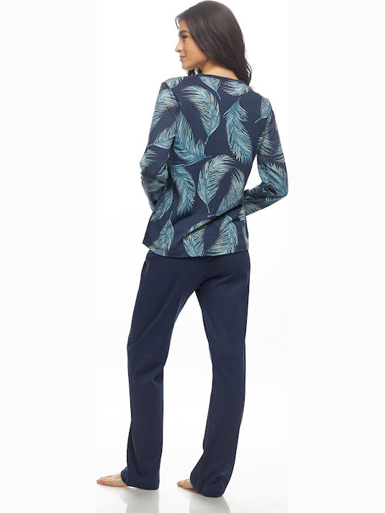 Galaxy Χειμερινό Γυναικείο Σετ Πιτζάμας Βαμβακερό Εμπριμέ - Nadia Lingerie