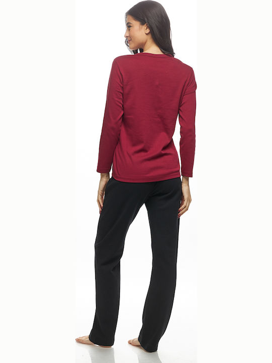 Galaxy Χειμερινό Γυναικείο Σετ Πιτζάμας Μπορντό - Nadia Lingerie