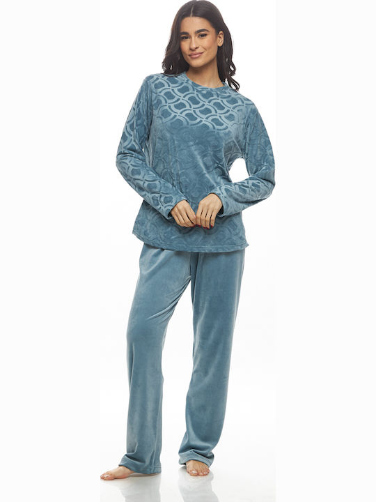 Galaxy Χειμερινό Γυναικείο Βελούδινο Σετ Πιτζάμας - Nadia Lingerie