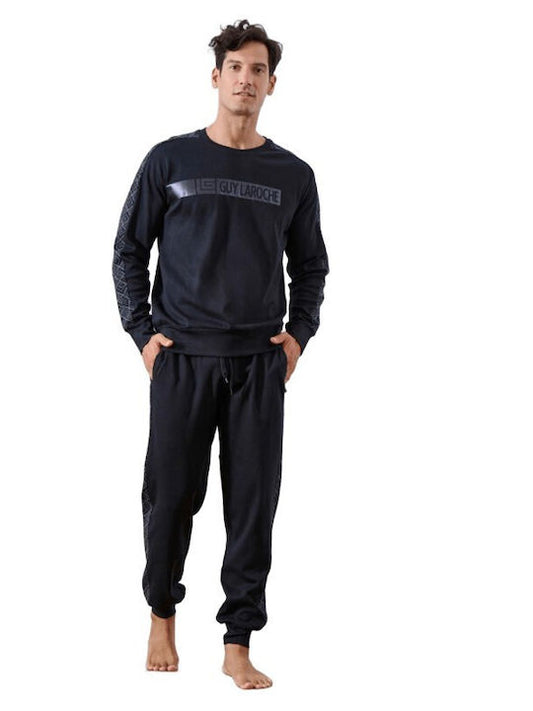 Guy Laroche Χειμερινή Ανδρική Πιτζάμα Μαυρο - Nadia Lingerie