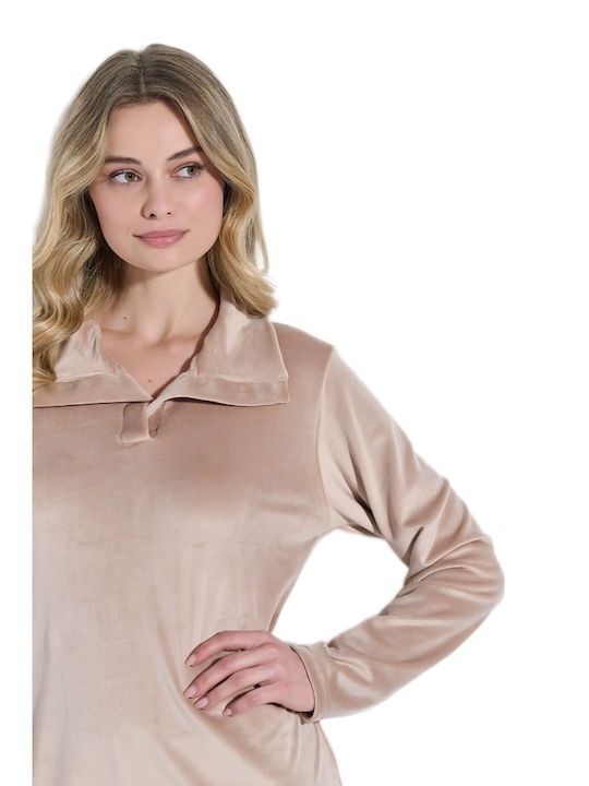 Jeannette Lingerie Χειμερινό Γυναικείο Σετ Πιτζάμας Μπεζ - Nadia Lingerie