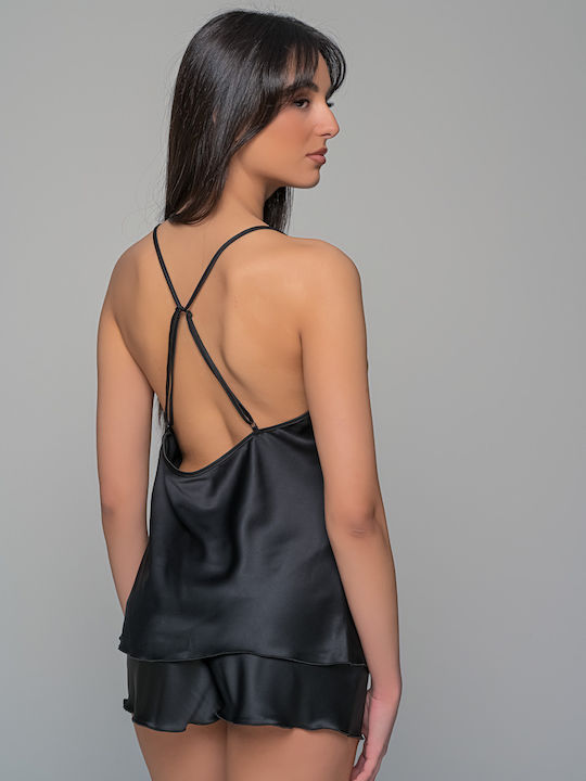 Milena by Paris Σατέν Babydoll Μαύρο - Nadia Lingerie