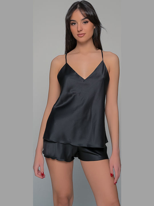 Milena by Paris Σατέν Babydoll Μαύρο - Nadia Lingerie