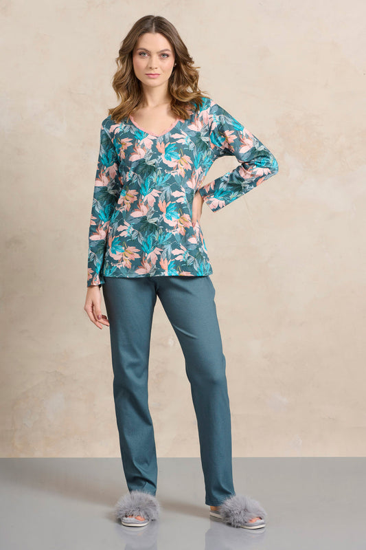 Πυτζάμα με δαντέλα και πριντς - Nadia Lingerie