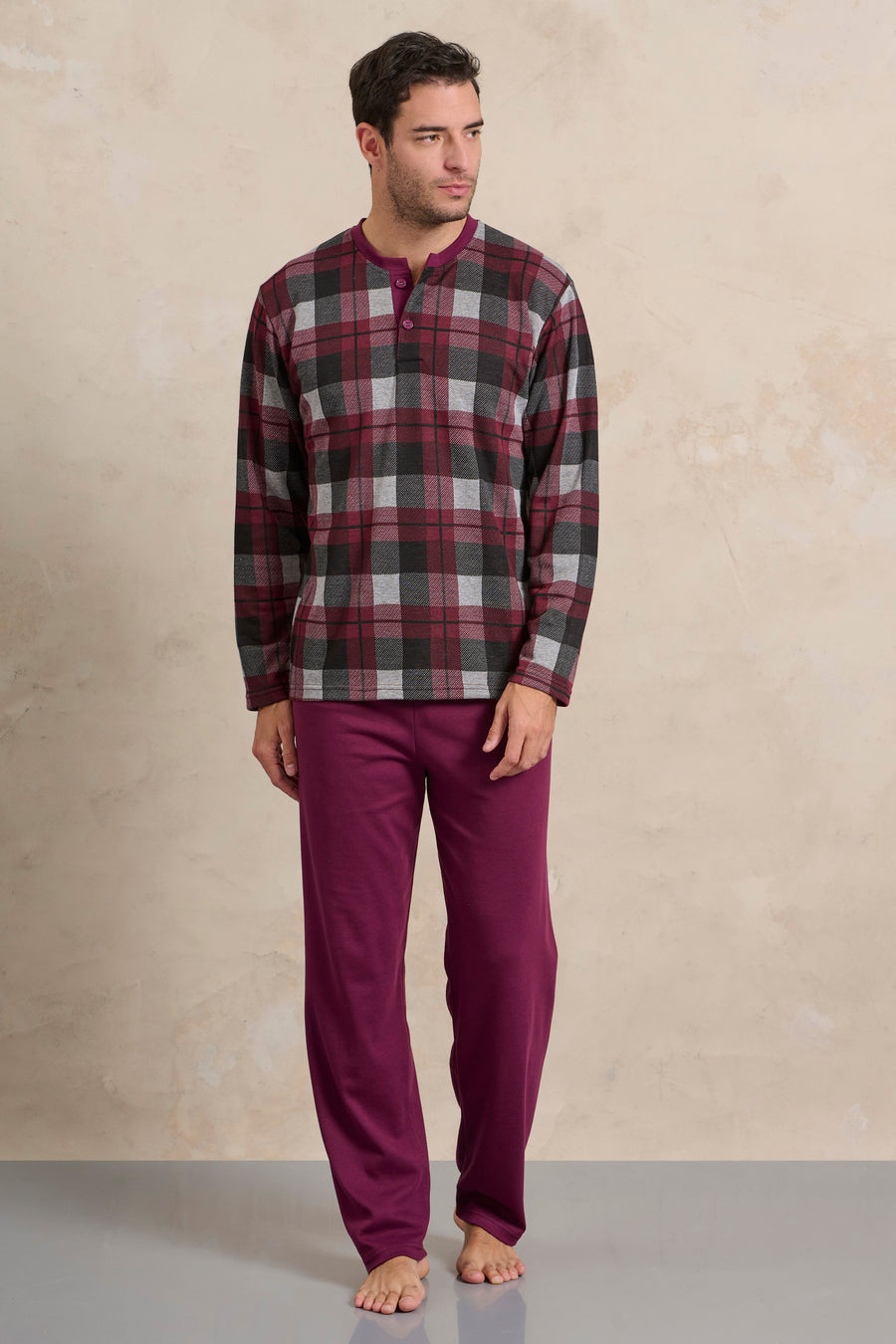 Ανδρική πυτζάμα καρό μπορντό - Nadia Lingerie