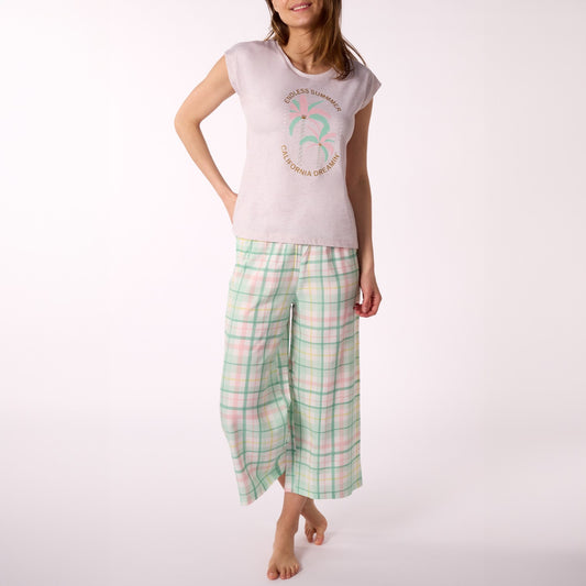 Καλοκαιρινές πιτζάμες με παντελόνι κάπρι καρό