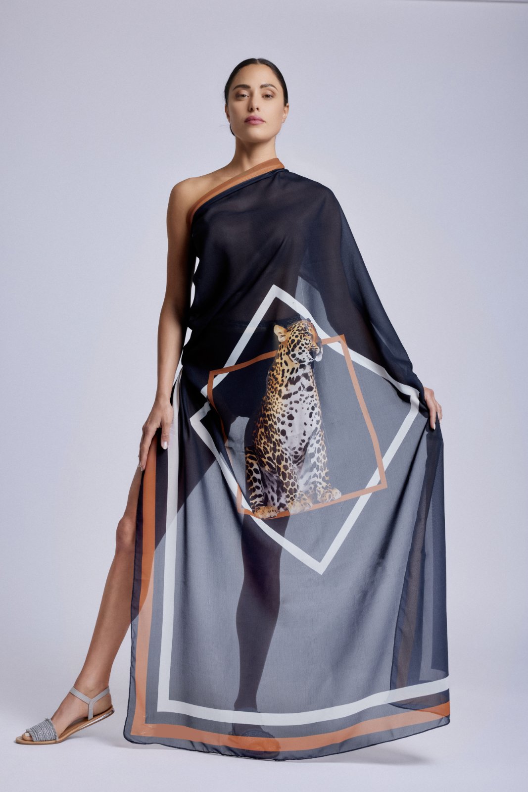 Παρεό μαύρο με τίγρη - Nadia Lingerie