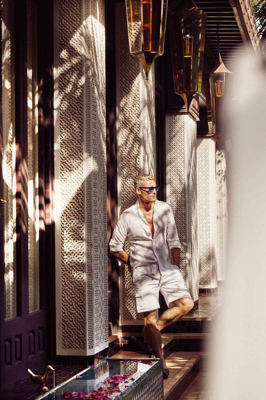 Λινό πουκάμισο ανδρικό μπεζ - Nadia Lingerie