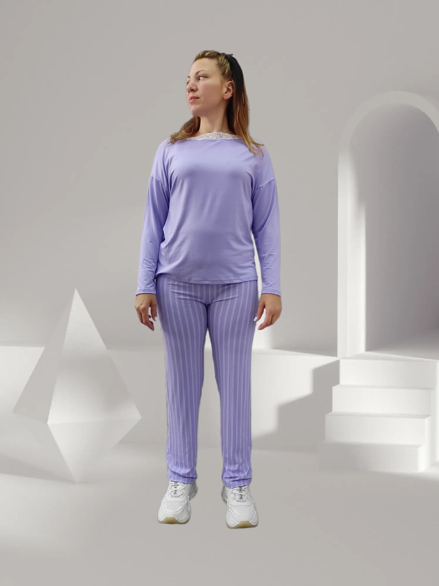 Λιλά μακρυμάνικες πυτζάμες - Nadia Lingerie